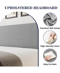 gaomon Full Upholstered Platform Bed Wingback Headboard Velvet 2 Storage Pockets Wooden Slat Support Box Spring Optional