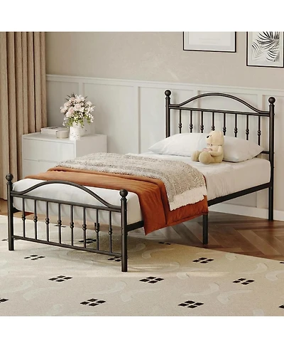 gaomon Size Metal Platform Bed Frame with Victorian Style Wrought Iron-Art Headboard and Footboard,Mattress Foundation,Under Bed Storage,Noise Free