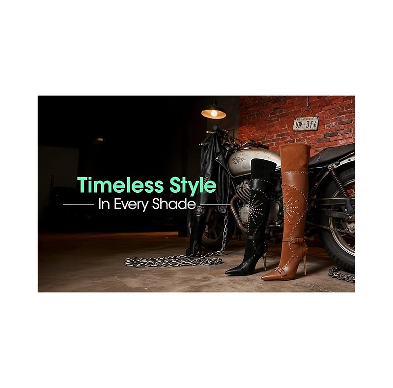 London Rag Women's Medira Pointed Toe Embellished Stiletto Boots