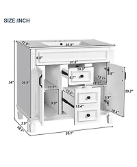 Sillysis 36" Bathroom Vanity with Sink and Mirror, Modern Freestanding Solid Wood Cabinet with Storage Drawers and Ceramic Top