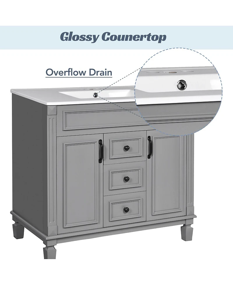 Sillysis 36" Bathroom Vanity with Sink and Mirror, Modern Freestanding Solid Wood Cabinet Storage Drawers Ceramic Top-Sillysis