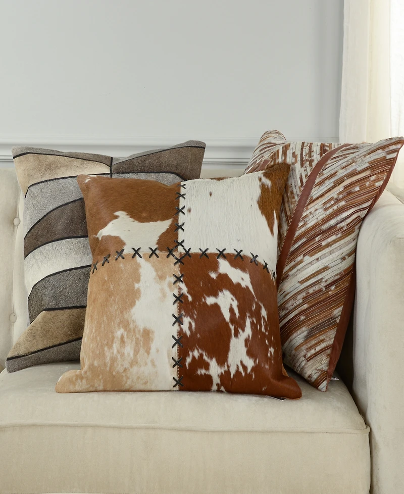 Rizzy Home Judith Leather Cotton Decorative Pillow, 22" x 22"