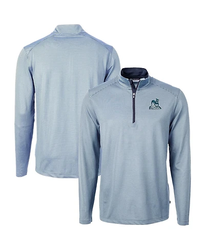 Cutter & Buck Men's Light Blue/Navy Citadel Bulldogs Vault Dry Tec Virtue Eco Pique Micro Stripe Quarter-Zip Pullover Hoodie