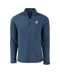 Cutter & Buck Men's Heather Navy Seattle Mariners Peshastin Eco Fleece Raglan Quarter-Zip Sweatshirt