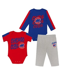 Outerstuff Newborn 3-Piece Chicago Cubs Double Down Bodysuit and Pants