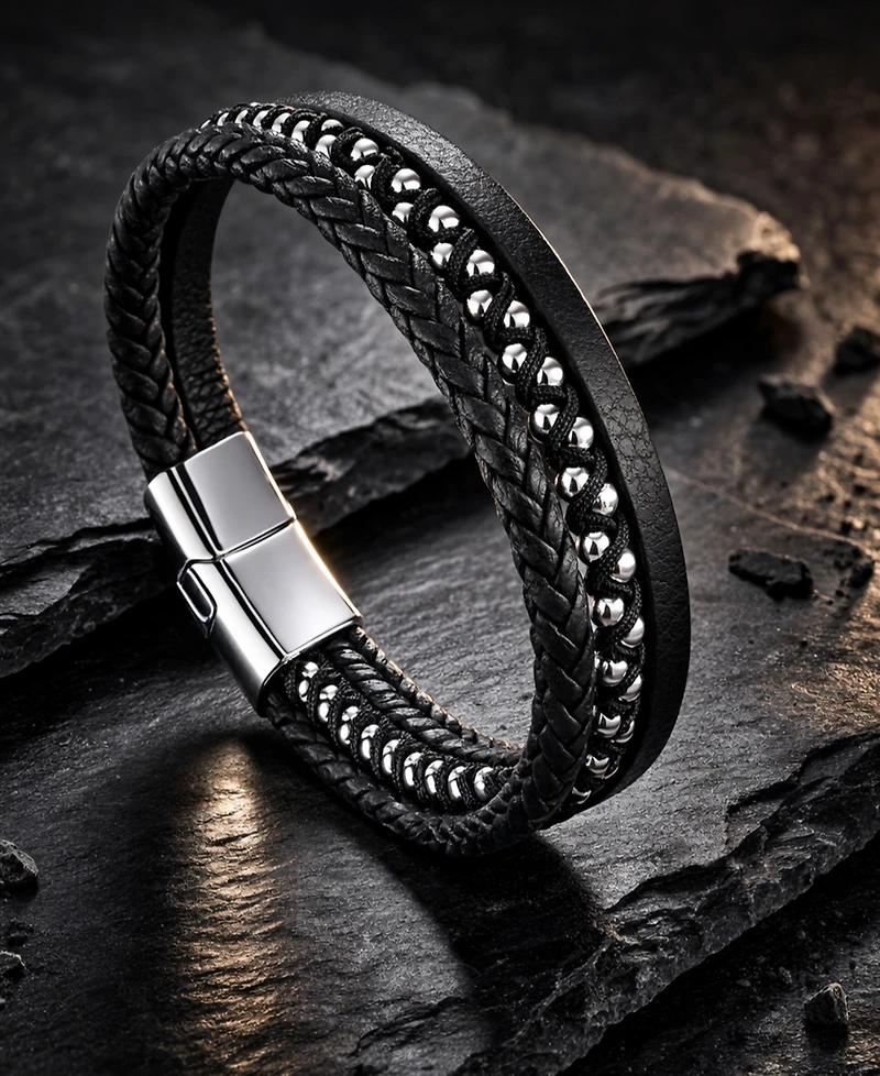 Rhona Sutton Men's Zenith Leather and Stainless Steel Bracelet