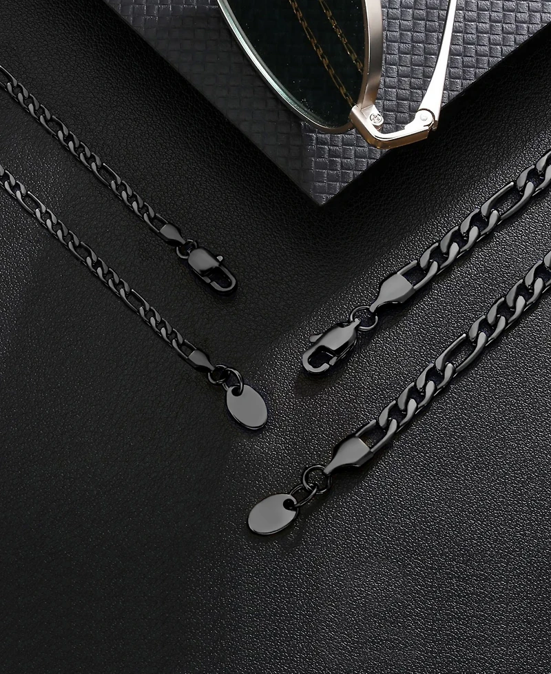 Rhona Sutton Men's Black Plated Stainless Steel Figaro Chain Necklace
