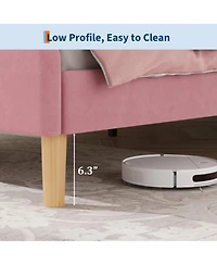 Gaomon Full Upholstered Led Bed Frame with Adjustable Headboard and Footboard, Velvet Princess Platform Bedframe for Kids/Girls, Easy Assembly