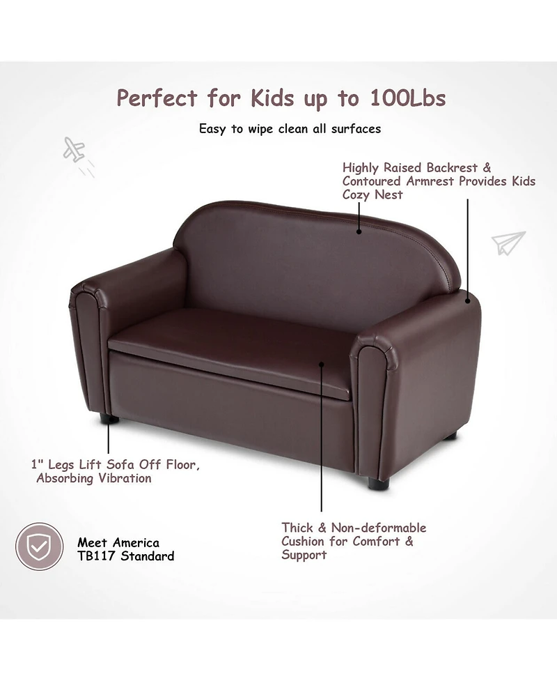 Gymax Kids Sofa Armrest Chair Lounge Couch Wood Construction Storage Box Living Room