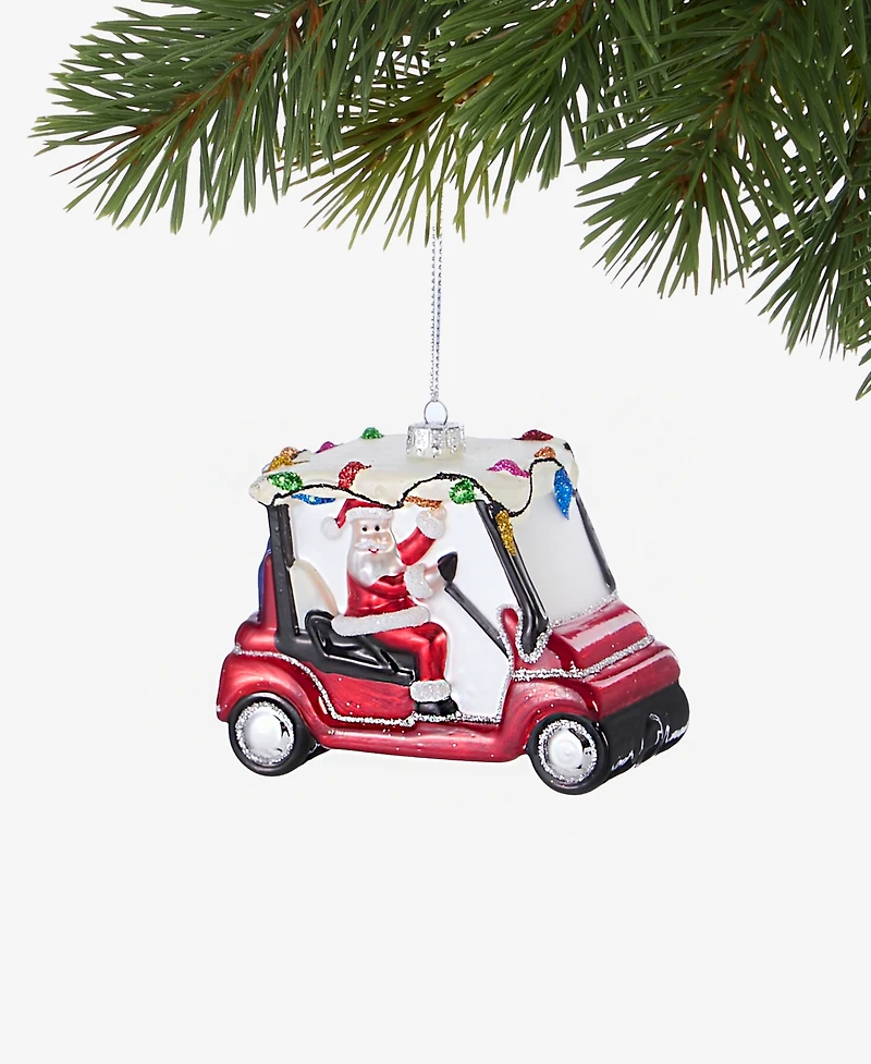 Holiday Lane Sports Glass Santa's Golf Cart Ornament, Macy's Exclusive