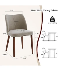 gaomon Modern Linen Dining Chairs Set of 2, Upholstered Chairs with Padded Seat and Wood Legs, Grey