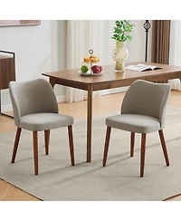 gaomon Modern Linen Dining Chairs Set of 2, Upholstered Chairs with Padded Seat and Wood Legs, Grey