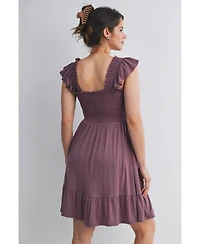 Hello Miz Maternity Empire Waist Cap Sleeve Smocked Dress with Ruffle Hem