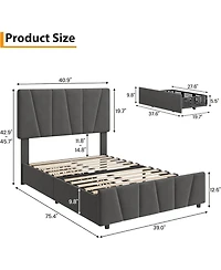 gaomon Bed Frame with Adjustable Headboard and 4 Storage Drawers, Soft Upholstered Platform Bed Frames with Wooden Slats Support