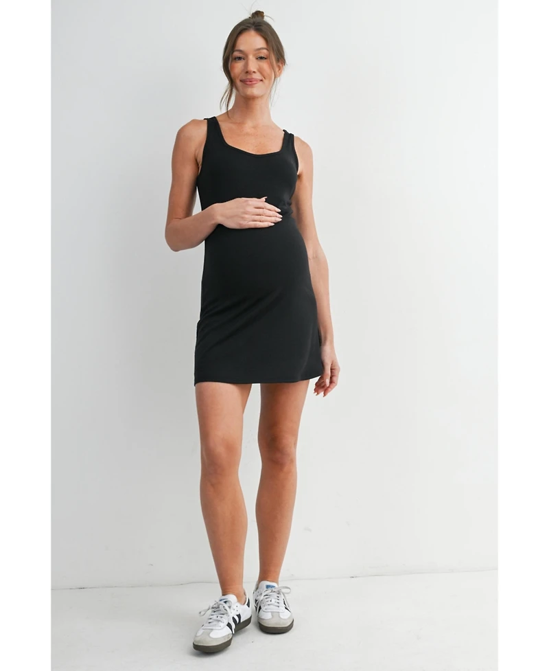 Hello Miz Maternity Ribbed Bodycon Mini Tank Dress with Built-In Shorts
