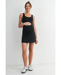 Hello Miz Maternity Ribbed Bodycon Mini Tank Dress with Built-In Shorts