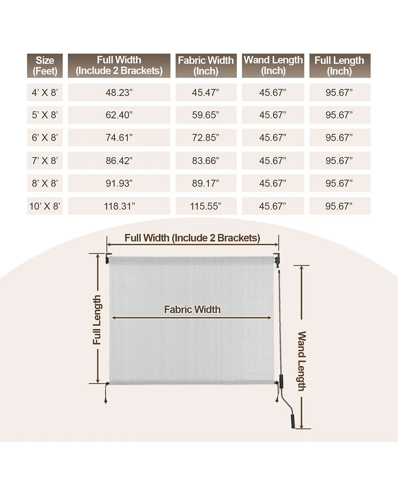 Aoodor Patio Roller Shade Hdpe Fabric Outdoor Cordless Roll Up with Uv Protection, Blinds