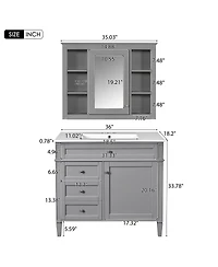 Sillysis 36" Bathroom Vanity with Sink and Mirror, Modern Freestanding Solid Wood Mdf Cabinet, 3 Drawers 2 Doors for Large Storage