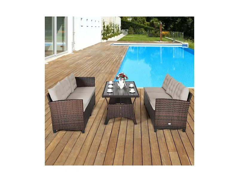 Slickblue Hand Woven Rattan Outdoor Sofa Set, 3 Pieces with Table