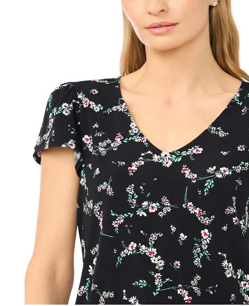 CeCe Women's V-Neck Tulip-Sleeve Knit Top