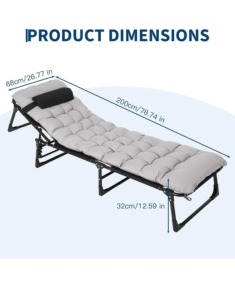 gaomon TrailBlaze Heavy-Duty Folding Camping Cot Bed for Adults – Removable Thick Mattress, Pillow & Side Pocket, Portable Oxford, 400lbs Capac