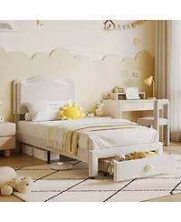 gaomon Twin Upholstered Bed Frame 2 Storage Drawers Velvet Princess Platform Double Wavy Headboard Wood Slats No Box Spring