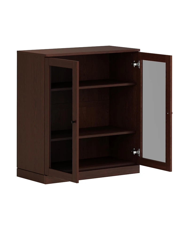 Palace Imports Premium 100% Solid European Oak Hardwood 3-Shelf Modular Bookcase with Tinted Glass Doors