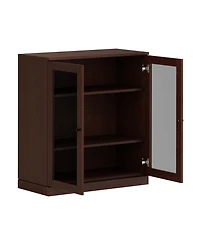 Palace Imports Premium 100% Solid European Oak Hardwood 3-Shelf Modular Bookcase with Tinted Glass Doors