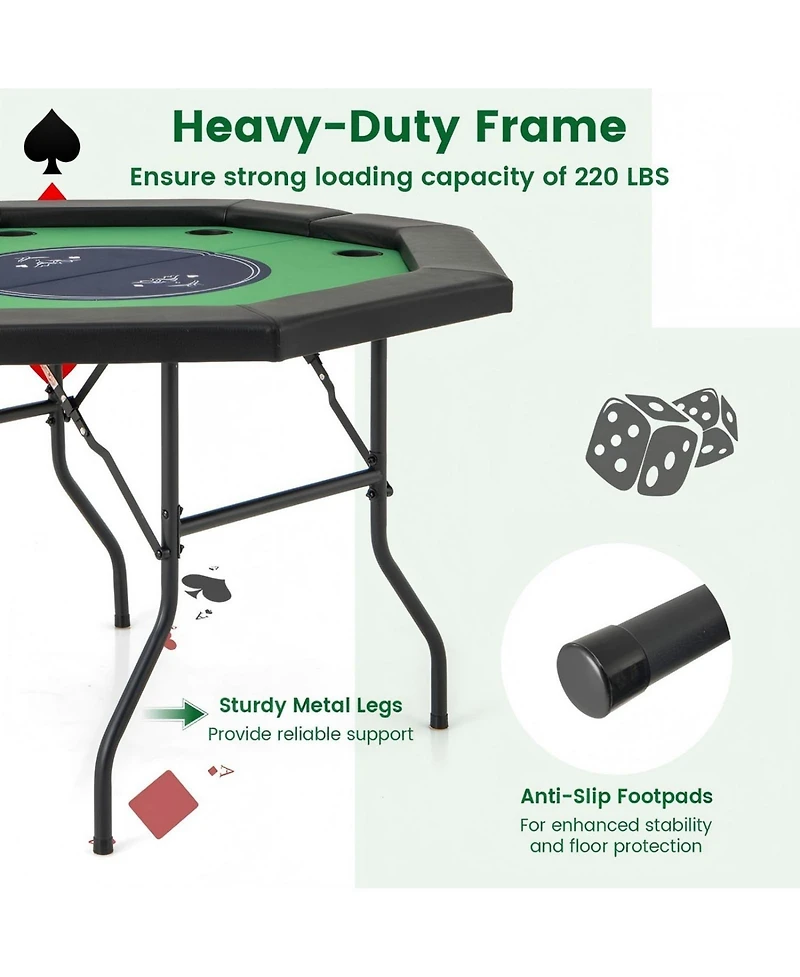 Hongge 48 Inches Foldable Poker Table with Padded Rails and Cup Holders