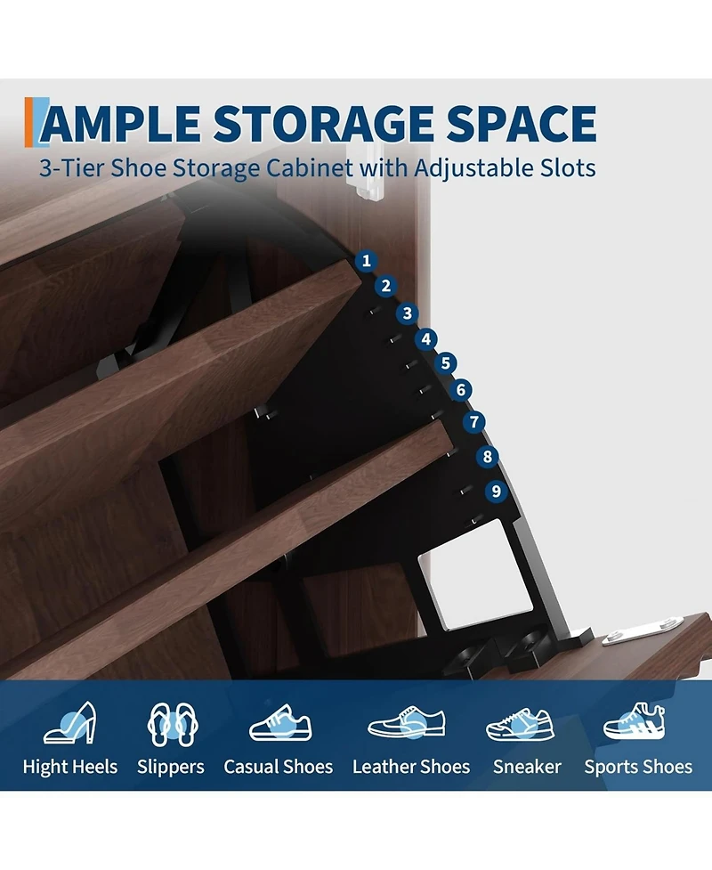 gaomon Fluted Shoe Storage Cabinet for Entryway with 2 Flip Drawers and Adjustable Shelves 48 inch Tall Freestanding Narrow Wood Shoe Cabinet