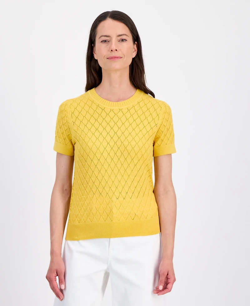 Nautica Women's Short-Sleeve Pointelle Sweater