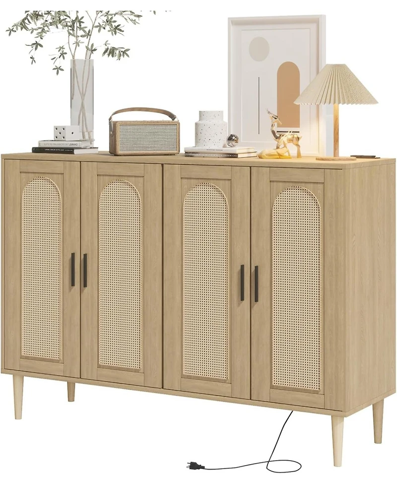 gaomon Sideboard Buffet Cabinet with Rattan Doors, Storage Credenza with Shelves, Modern Accent Coffee Bar Cabinet for Dining Room