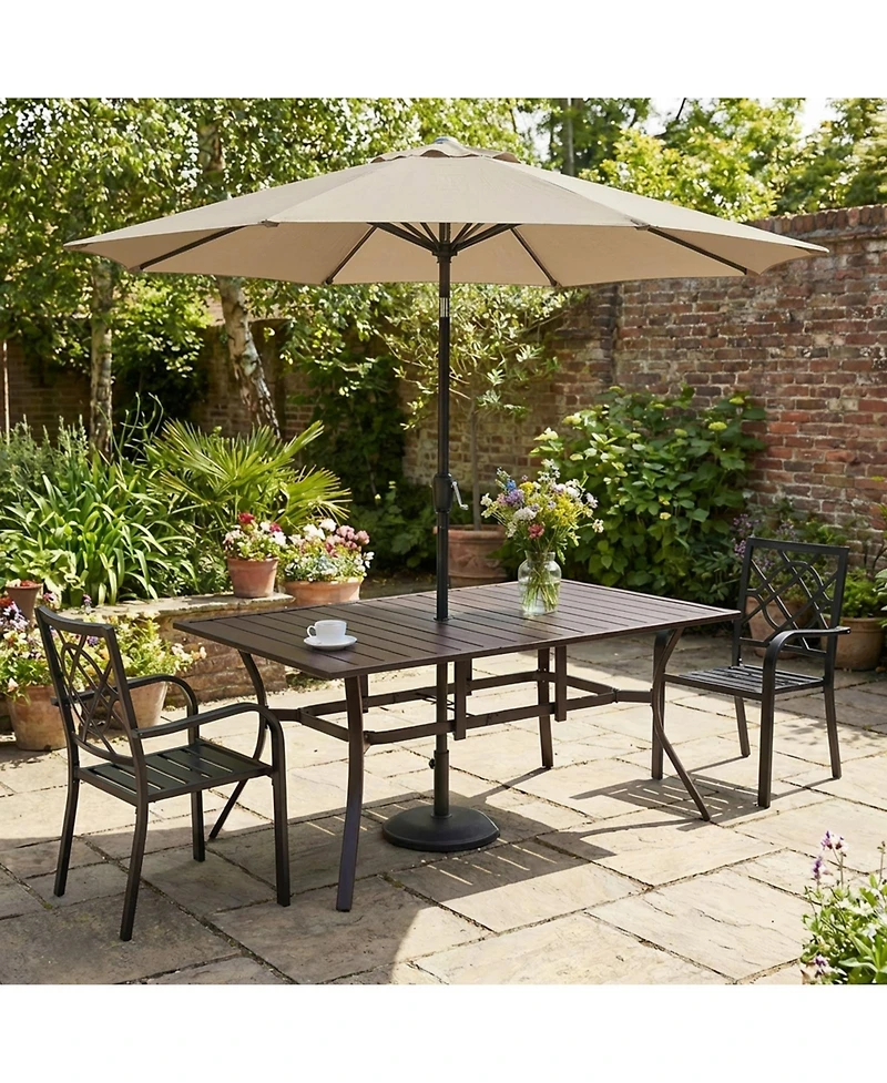 Aoodor Patio Dining Table for 6, 83'' Rectangular Metal Outdoor Patio Table with Umbrella Hole, Outdoor Dining Table for Deck, Yard, Poolside, Porch