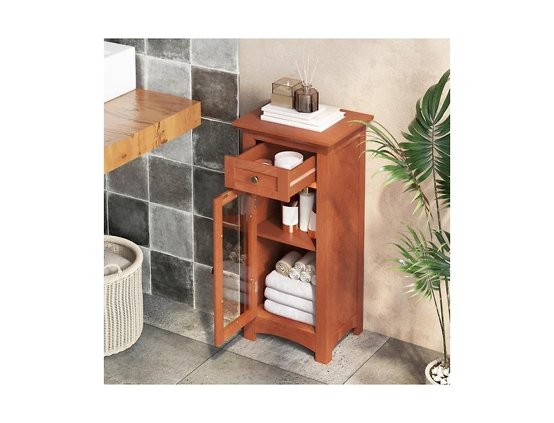 Slickblue Freestanding Bathroom Cabinet with Glass Door Storage