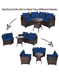 Costway 4pieces Outdoor Patio Rattan Furniture Set Cushioned Sofa Table