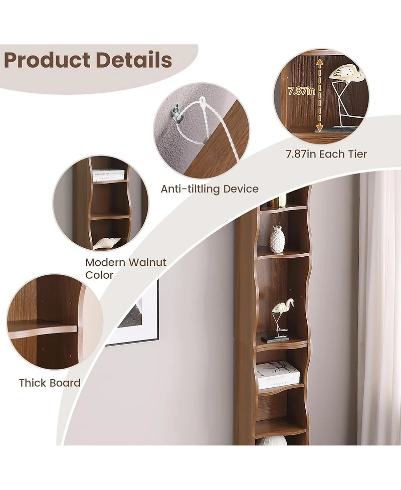 Rainsken 8-Tier Tall Narrow Bookshelf