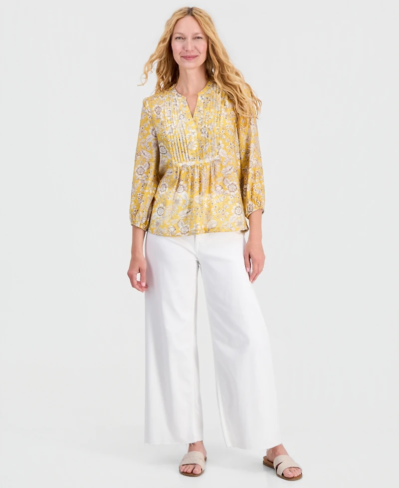Nautica Women's Floral Pintuck Blouse