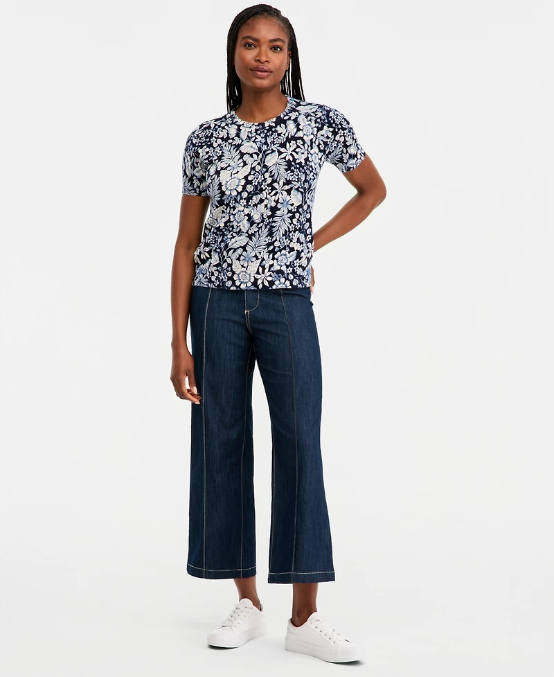 Nautica Women's Cotton Short-Sleeve Floral Sweater