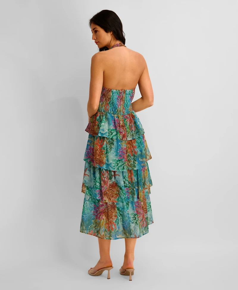 Siena Women's Printed Eyelet Woven Midi Dress