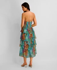 Siena Women's Printed Eyelet Woven Midi Dress