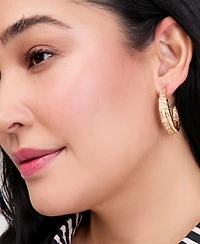 I.n.c. International Concepts Medium Pave Textured C-Hoop Earrings, 1.49", Macy's Exclusive