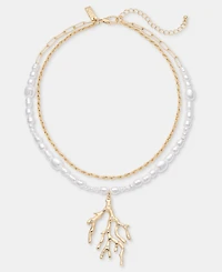 I.n.c. International Concepts Pave & Imitation Pearl Coral Layered Pendant Necklace, 16-1/2" + 3" extender, Macy's Exclusive