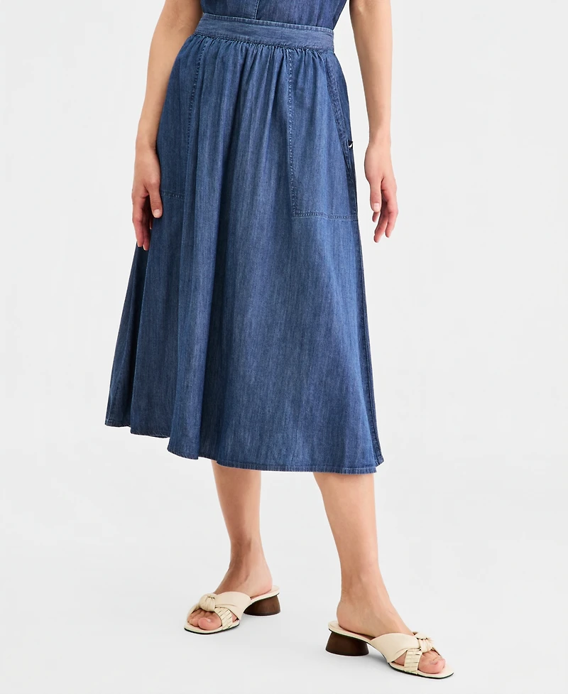 Nautica Women's Elastic Chambray Midi Skirt