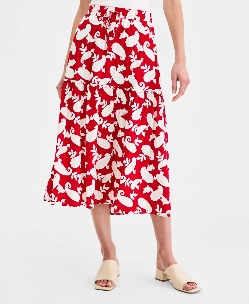 Nautica Women's Paisley-Print Ruffle Midi Skirt