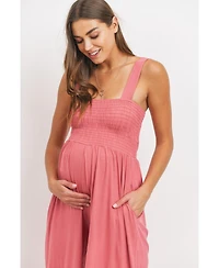 Hello Miz Maternity Sleeveless Smocked Bodice Wide-Leg Jumpsuit with Pockets
