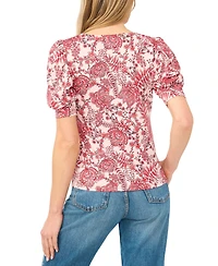 CeCe Women's Crew Neck Shirred Short-Sleeve Blouse