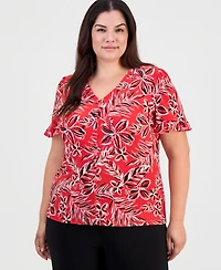 Anne Klein Essentials Plus Ruffled-Cuff Short-Sleeve Top