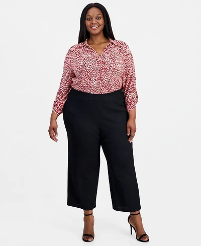 Anne Klein Plus Mid-Rise Wide-Leg Pull-On Pants