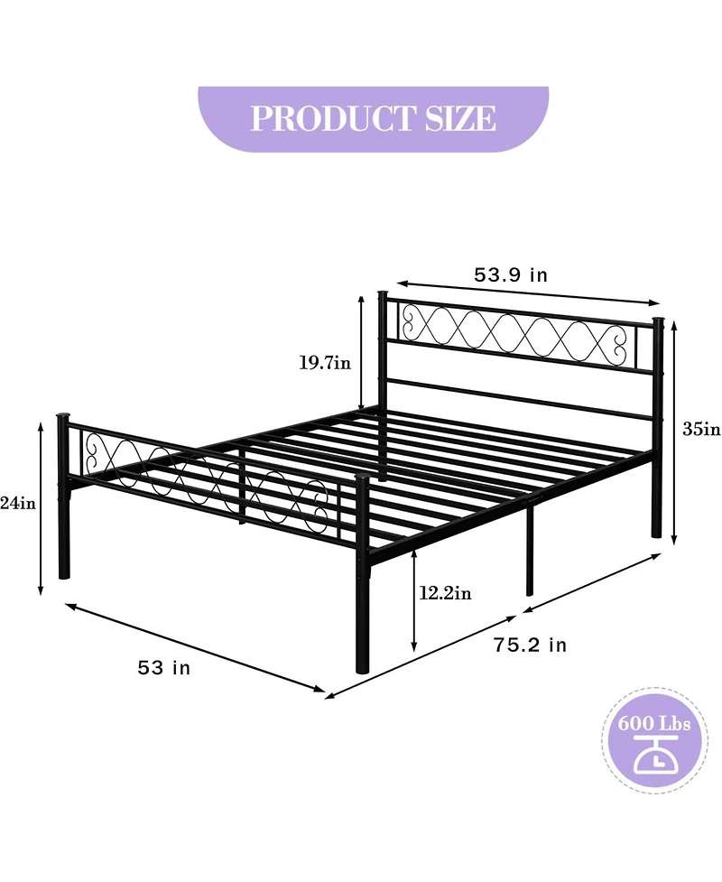 gaomon Metal Bed Frame - Headboard and Footboard with Iron Heart Design, Platform for Boys Girls
