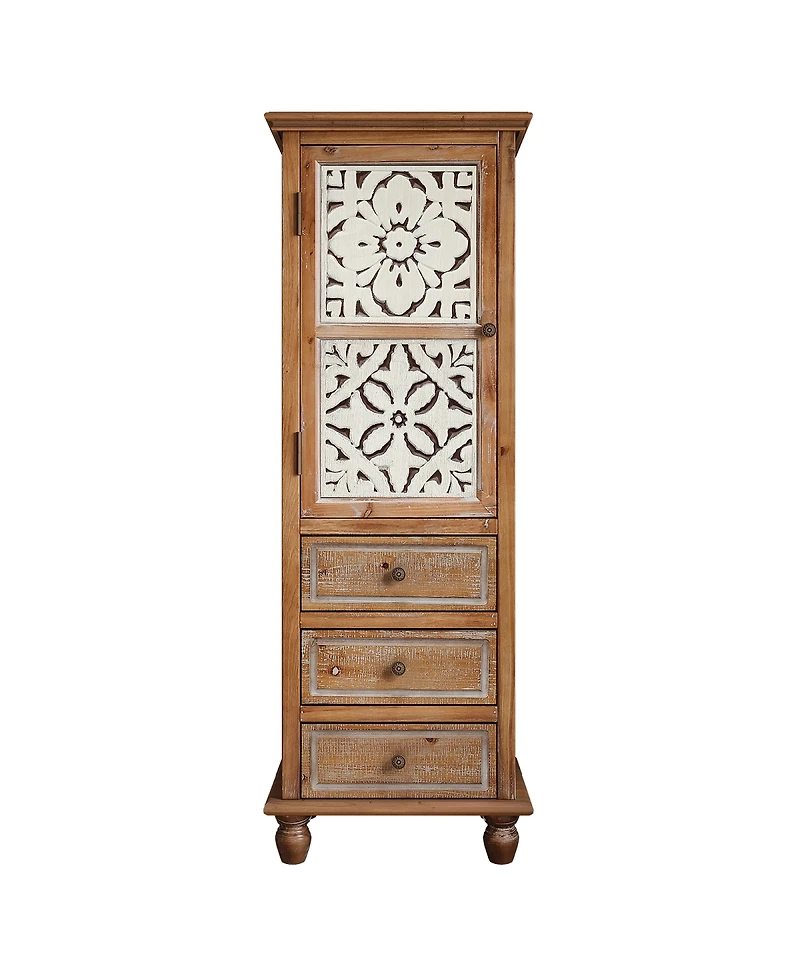 Streamdale Furniture Rustic Wooden Storage Cabinet with Decorative Cutout Door & 3 Drawers